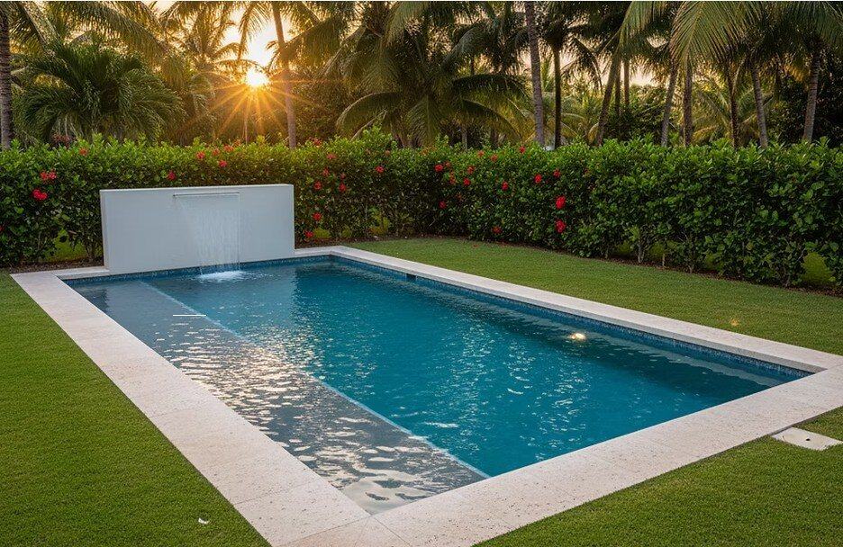 Piscina Palmera con banqueta lateral y velo laminar