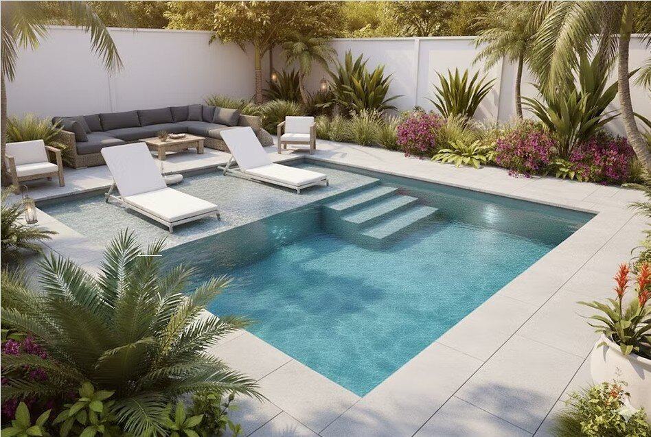 Piscina Serena Tropical con sundeck y dos luces LED